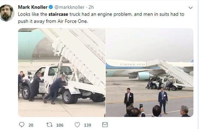 Xe thang chuyên cơ của Tổng thống Trump trục trặc tại sân bay - 2