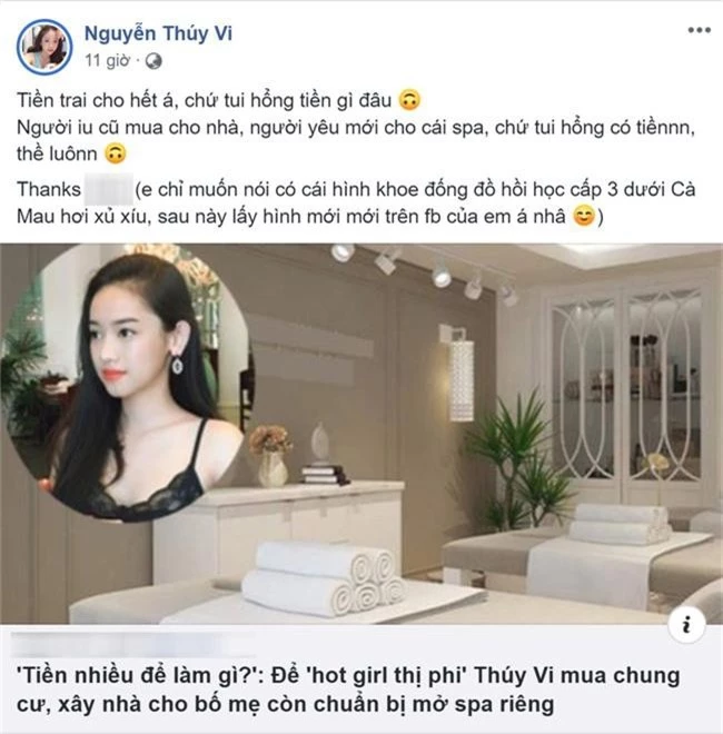 Hot girl thị phi Thúy Vi lại gây xôn xao khi khoe nhà, khoe spa sang xịn là do tiền trai cho hết á - Ảnh 1.