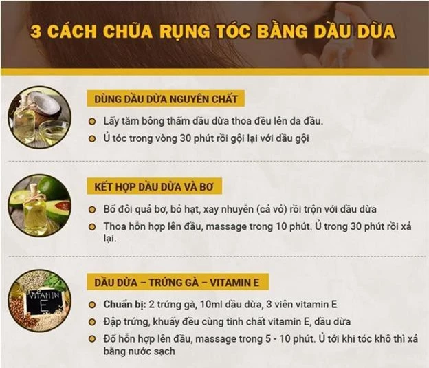 Cách chữa rụng tóc bằng dầu dừa đơn giản, dễ thực hiện.