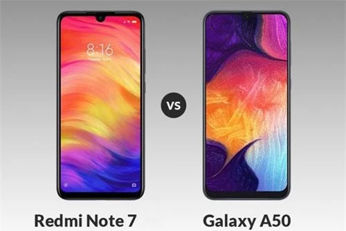 Xiaomi Redmi Note 7 và Samsung Galaxy A50 (phải).