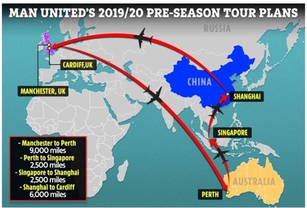 Sốc với quãng đường các ngôi sao MU di chuyển trong chuyến du đấu Hè 2019