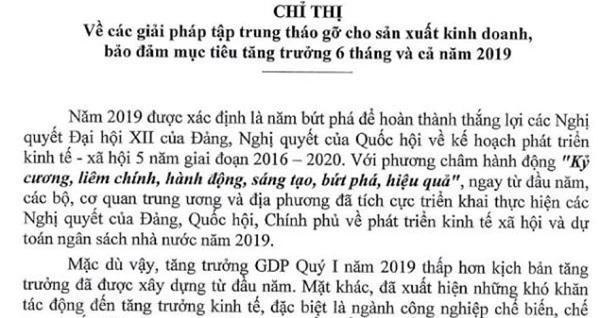 Thủ tướng ra chỉ thị 09/CT-TTg về các giải pháp tập trung tháo gỡ cho sản xuất kinh doanh. 