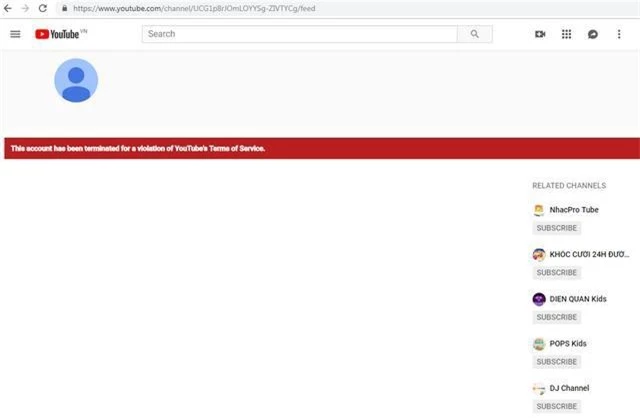 Người xem không còn thấy nội dung trên kênh YouTube của Khá Bảnh. Ảnh chụp màn hình