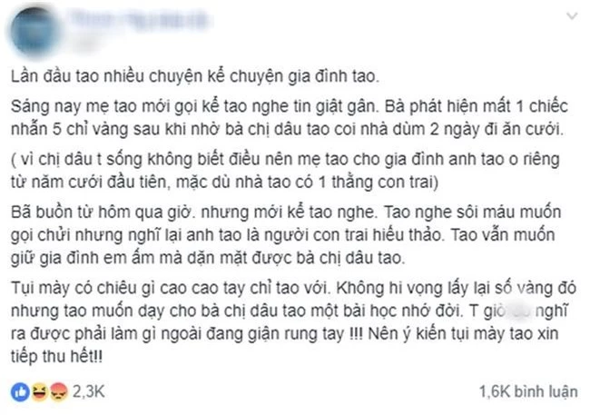 Em chồng lên mạng tố chị dâu lấy trộm vàng, nghe xong câu chuyện chị em còn mắng thêm - Ảnh 1.