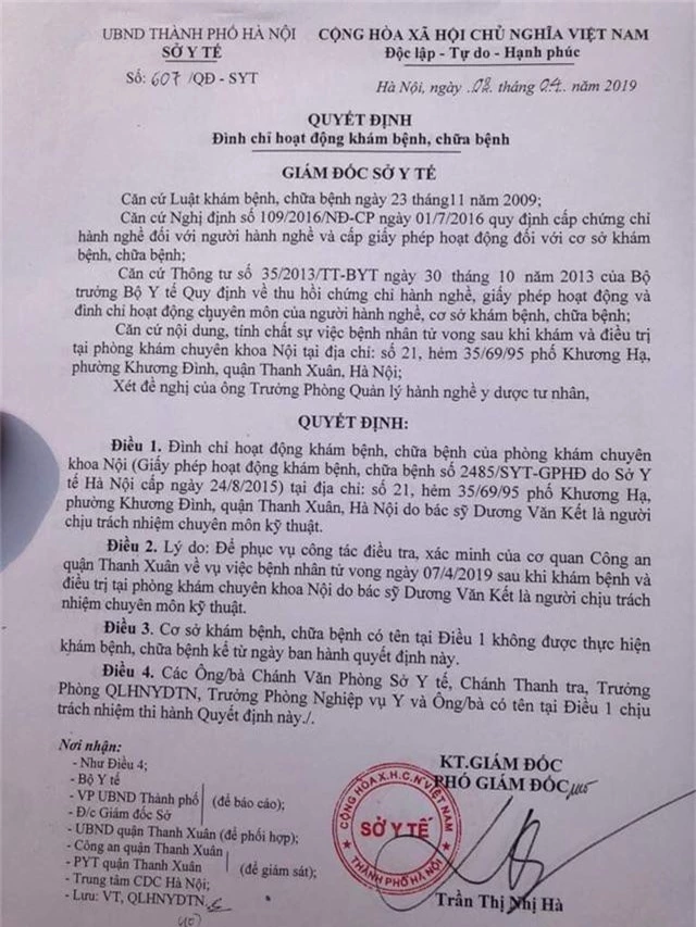 Đình chỉ hoạt động phòng khám tư nơi có bệnh nhân tử vong sau truyền dịch - Ảnh 1.