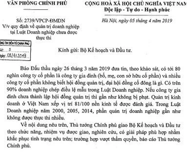 Thủ tướng yêu cầu làm rõ việc ‘90% doanh nghiệp chép điều lệ mẫu trong Luật Doanh nghiệp’