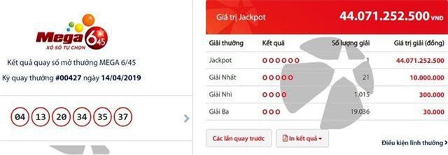Một tấm vé số trúng độc đắc hơn 44 tỷ đồng