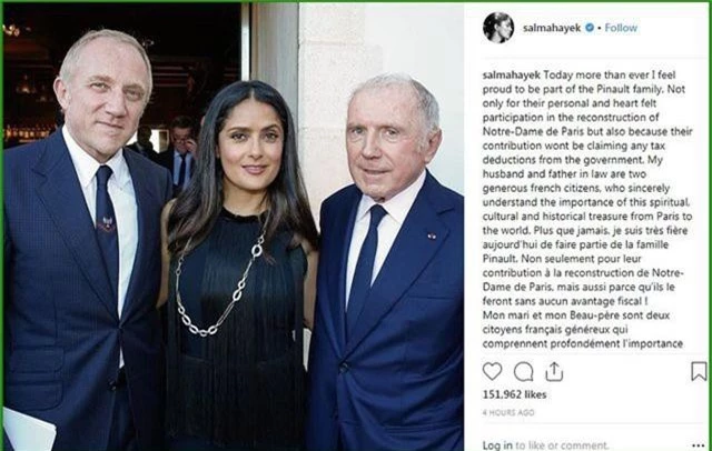 Nữ diễn viên Salma Hayek tự hào vì chồng đóng góp 100 triệu euro - 1