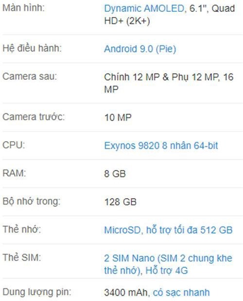 Thông số kỹ thuật của Samsung Galaxy S10. Thông số kỹ thuật của Samsung Galaxy S10.