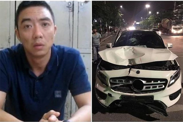 Tài xế Lê Trung Hiếu cùng chiếc xe gây tai nạn.