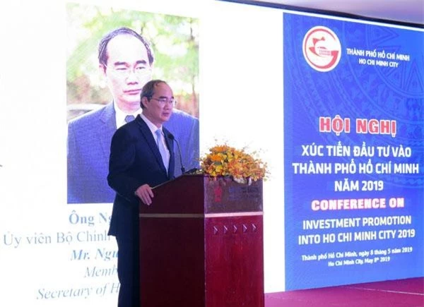 Bí thư Thành ủy TP.HCM Nguyễn Thiện Nhân phát biểu với doanh nghiệp tại hội nghị xúc tiến đầu tư vào TPHCM (ảnh LK)