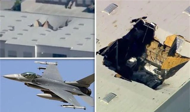 Máy bay chiến đấu F-16 mang vũ khí đâm thủng nóc nhà ở California - 1