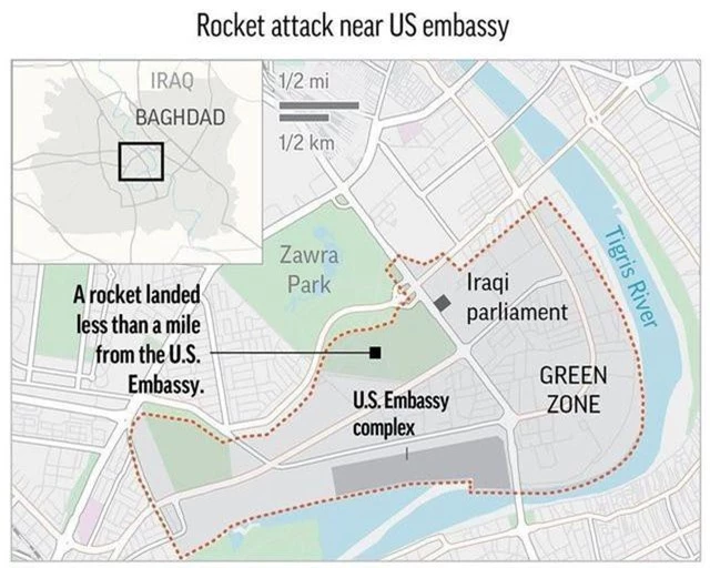 Tên lửa rơi gần Đại sứ quán Mỹ ở Iraq giữa lúc Trung Đông căng như dây đàn - 1