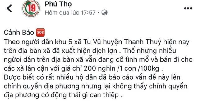 Triệu tập thanh niên tung tin thất thiệt về dịch tả lợn trên Facebook - 1