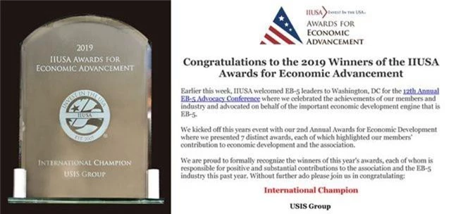 USIS Group được IIUSA trao giải thưởng công ty tư vấn đầu tư định cư tốt nhất thế giới - 1