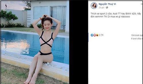 Thật trùng hợp, Midu vừa tậu siêu xe thì Thúy Vi cũng đăng đàn hỏi: 'Nên mua BMW hay Audi đây?'