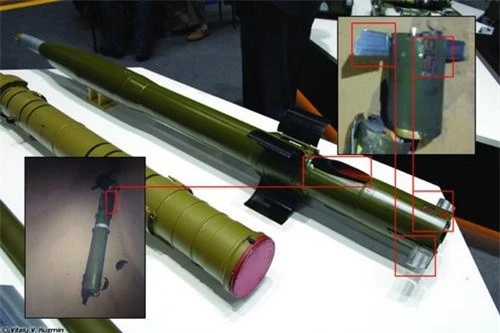 Phần còn lại của tên lửa chống tăng 9M123 Khrizantema được tìm thấy trên chiến trường