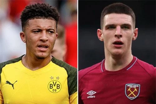 Jadon Sancho và Declan Rice (phải).