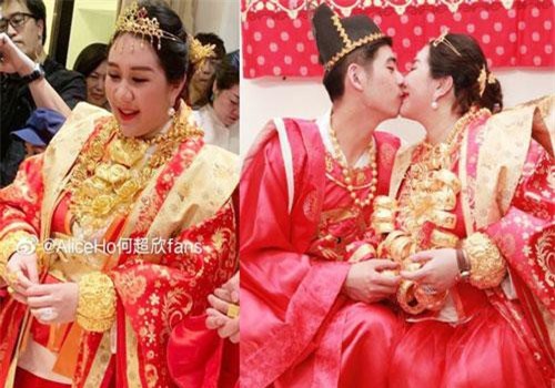 Ái nữ trùm sòng bạc Macau đeo 8 cặp vòng long phụng vàng ròng nặng trĩu cổ, được "chồng Harvard" hôn đắm đuối