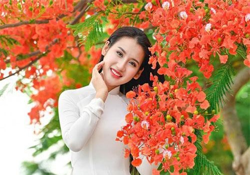 Cô gái xinh đẹp thả hồn trên con đường hoa phượng đỏ Hải Phòng