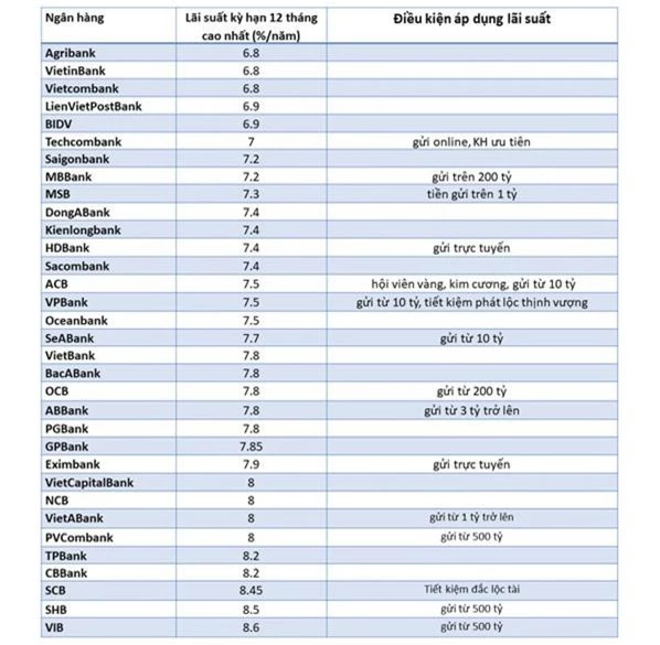 33 ngân hàng Việt, ai đang có lãi suất huy động kỳ hạn 12 tháng cao nhất? - Ảnh 2.