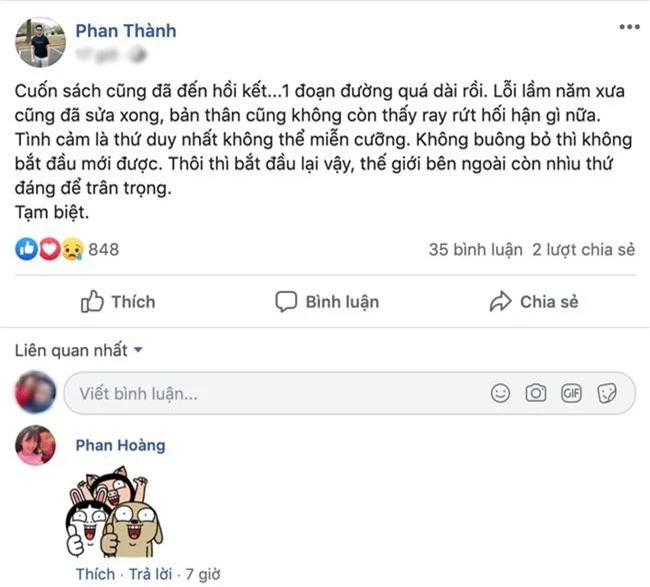 Phan Thành viết status nhắc đến lỗi lầm năm xưa hạ quyết tâm buông bỏ để bắt đầu, dân tình bỗng gọi tên Midu vì điều này - Ảnh 1.