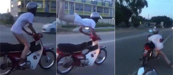 Clip nam thanh niên "làm xiếc" trên xe máy và cái kết đắng
