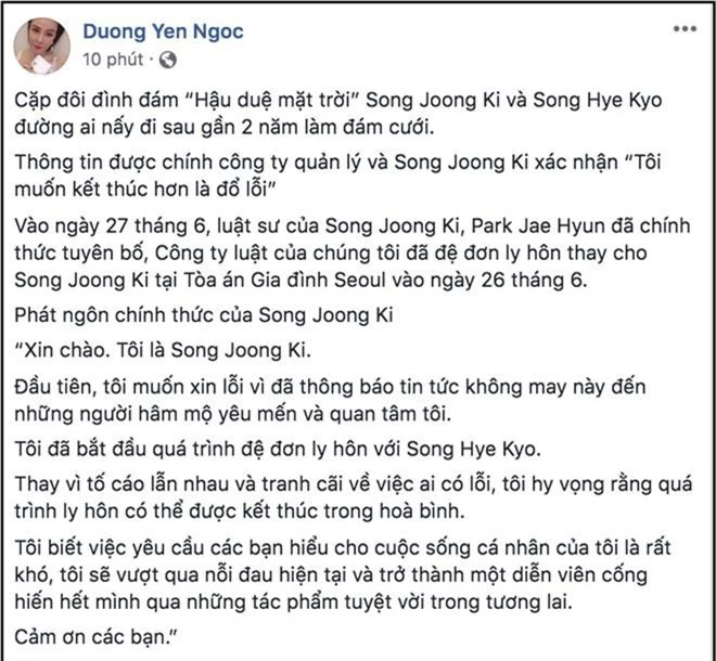 Biết tin Song Joong Ki và Song Hye Kyo ly hôn, sao Việt phản ứng: Người khóc ròng, kẻ bàng hoàng không tin vào tình yêu - Ảnh 5.