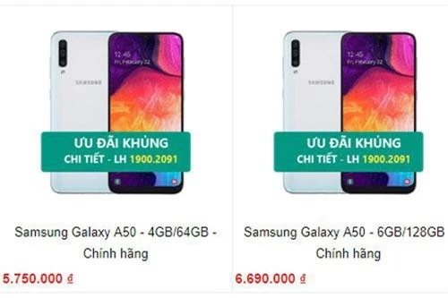 Mức giá hấp dẫn của Samsung Galaxy A50.