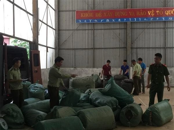 Lực lượng chức năng huyện Bắc Sơn phối hợp kiểm tra hàng hóa vận chuyển trên xe ô tô BKS 29B - 173.47. (Ảnh: Cục QLTT Lạng Sơn)
