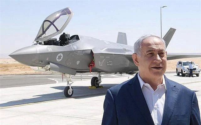 Thủ tướng Netanyahu phát biểu khi đứng trước một máy bay phản lực F-35 Adir