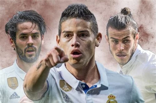 Isco, James Rodriguez và Bale (từ trái sang).