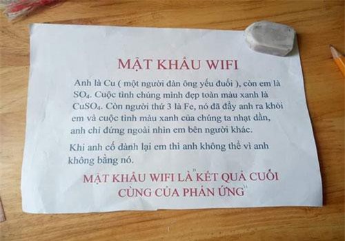 Giải cả đống phương trình hoá học cũng không tìm ra được mật khẩu wifi ở màn đố vui này