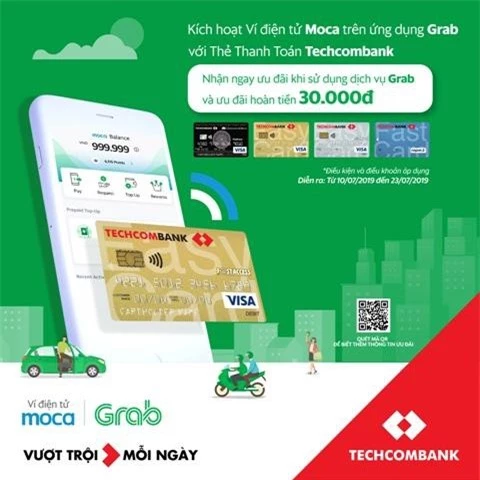 Moca trên ứng dụng Grab chính thức liên kết Techcombank