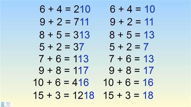 Hãy để ý đến 2 con số cuối trong kết quả của mỗi đẳng thức. 