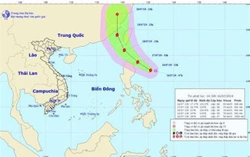 Vị trí và đường đi của bão số 3. (Ảnh:nchmf)