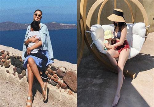 Cùng check-in Santorini, chị chồng Hà Tăng khoe chân dài nuột nà "hot" chẳng kém em dâu