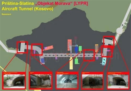 Sơ đồ sân bay ngầm Slatina nằm tại thủ phủ Pristina của tỉnh Kosovo. Ảnh: War History Online.