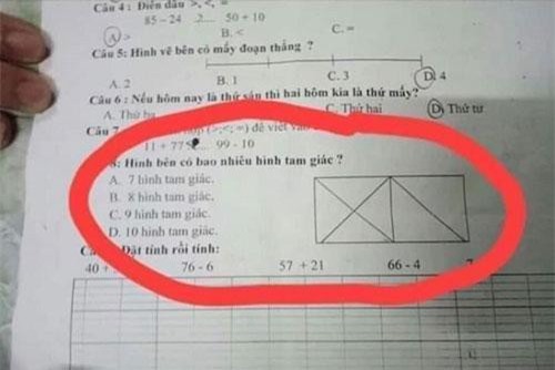 Bài toán đếm hình tam giác của học sinh lớp 1 khiến 99% người lớn trả lời sai