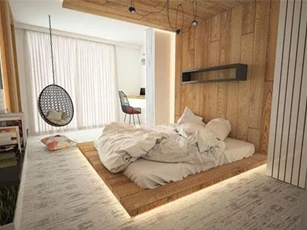 Có sự hỗ trợ của đèn led thì bộ giường ngủ đơn điệu của gia đình cũng trở nên thu hút đến bất ngờ