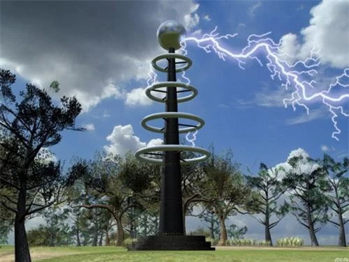 Một trụ Tesla Coil đang phóng điện. Ảnh: Red Alert.