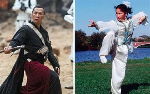 Chân Tử Đan trong “Star Wars: Rogue One” (trái) và thân mẫu - võ sư Mạch Bảo Thiền (phải)