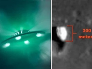 NASA làm lộ hình ảnh UFO khổng lồ dài 300 mét trong miệng núi lửa trên Mặt trăng?