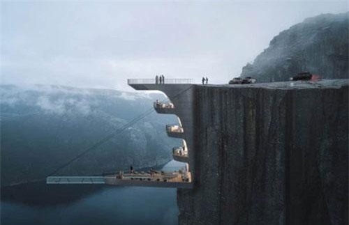 Sốc: Na Uy “nhá hàng” khách sạn nằm cheo leo trên vách đá cao hơn 600m, cư dân mạng tự hỏi “ai mà dám ở”?