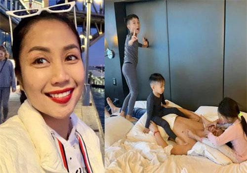 Ốc Thanh Vân chia sẻ phút thư giãn hiếm hoi của chồng nhưng ai cũng phải bật cười cảnh cả bầy con giẫm chân, đè bụng, túm đầu