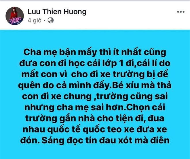 Phát ngôn của Lưu Thiên Hương về vụ việc bé trai bị tử vong trên xe bus