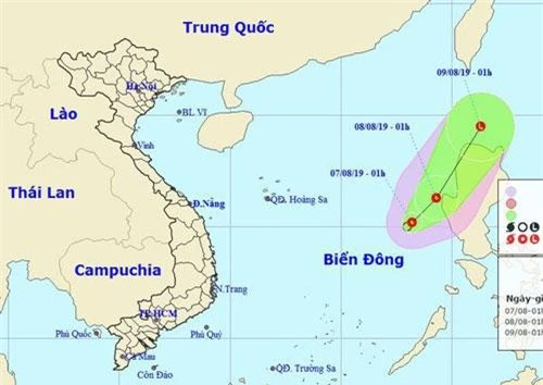 Vị trí và hướng di chuyển của áp thấp nhiệt đới. (Ảnh: NCHMF).