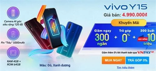 300.000 đồng là mức giảm cho khách hàng mua Vivo Y15.