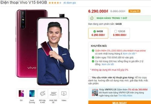 Vivo V15 phiên bản ROM 64 GB có mức giảm lên tới 700.000 đồng.