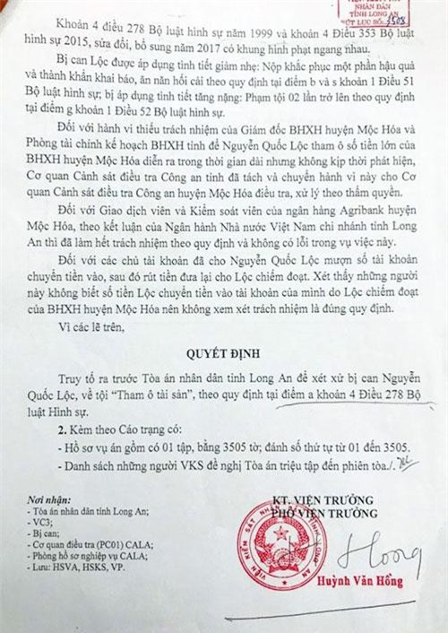 Long An: Kế toán trưởng giả mạo chữ ký, tham ô hơn 1.7 tỉ đồng